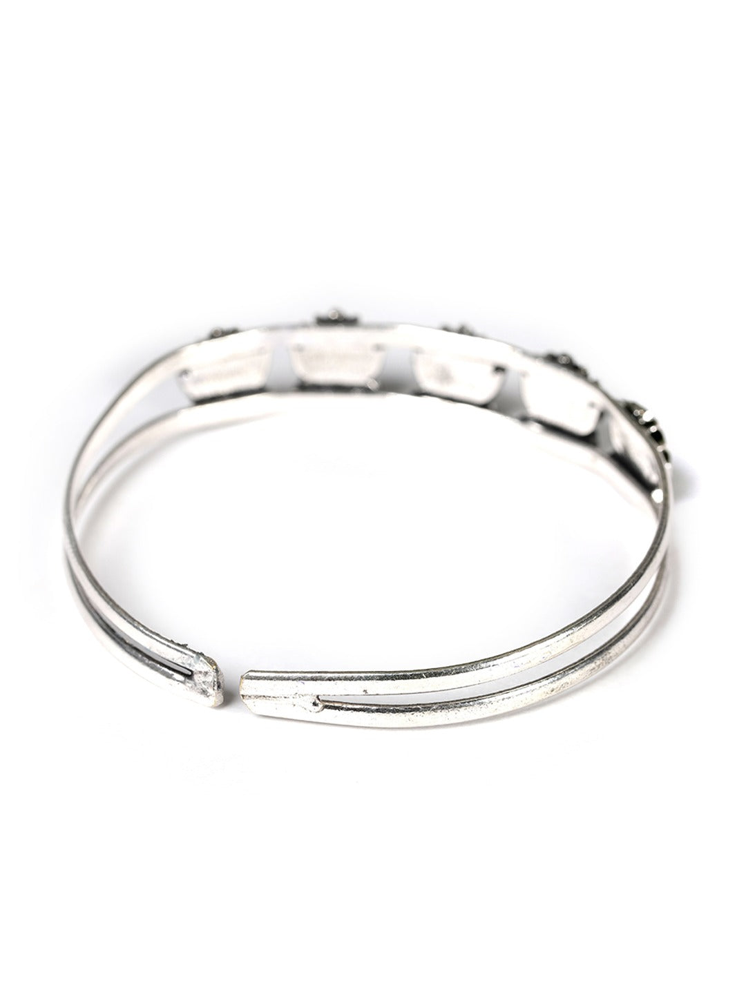 Priyaasi Women Oxidized Silver-Plated Cuff Bracelet with floral pattern - Swadesiicart
