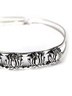 Priyaasi Women Oxidized Silver-Plated Cuff Bracelet with floral pattern - Swadesiicart
