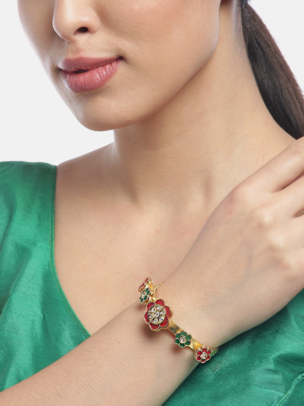 Priyaasi Women Handcrafted Floral Red and Green Bracelet - Swadesiicart