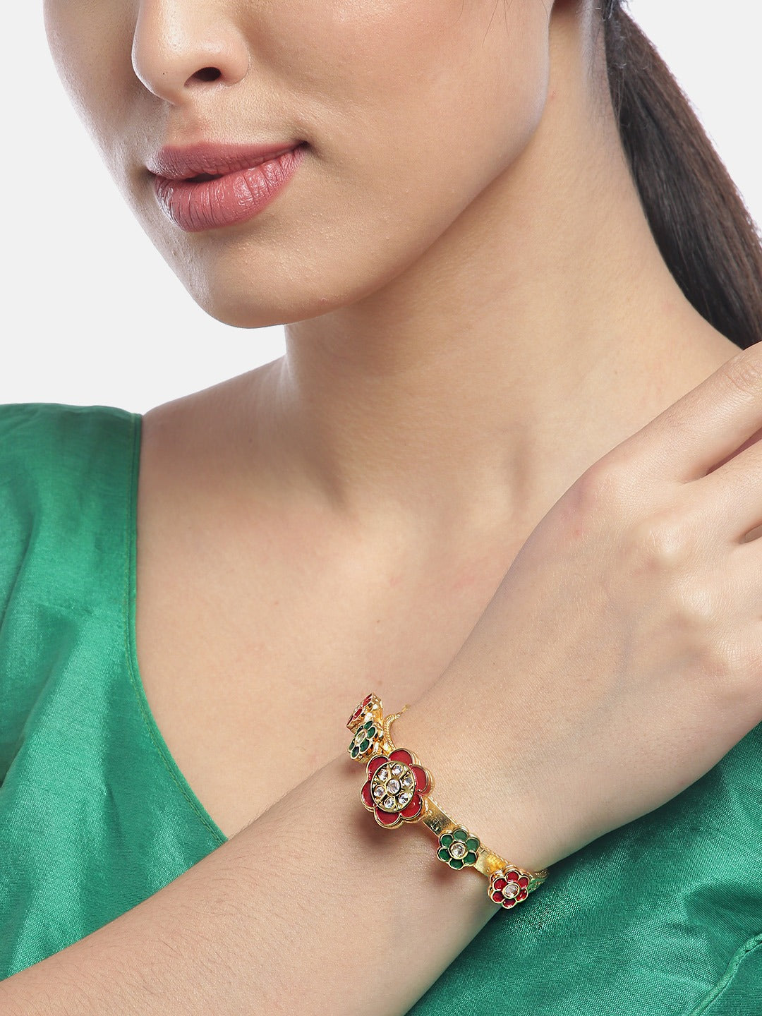 Priyaasi Women Handcrafted Floral Red and Green Bracelet - Swadesiicart