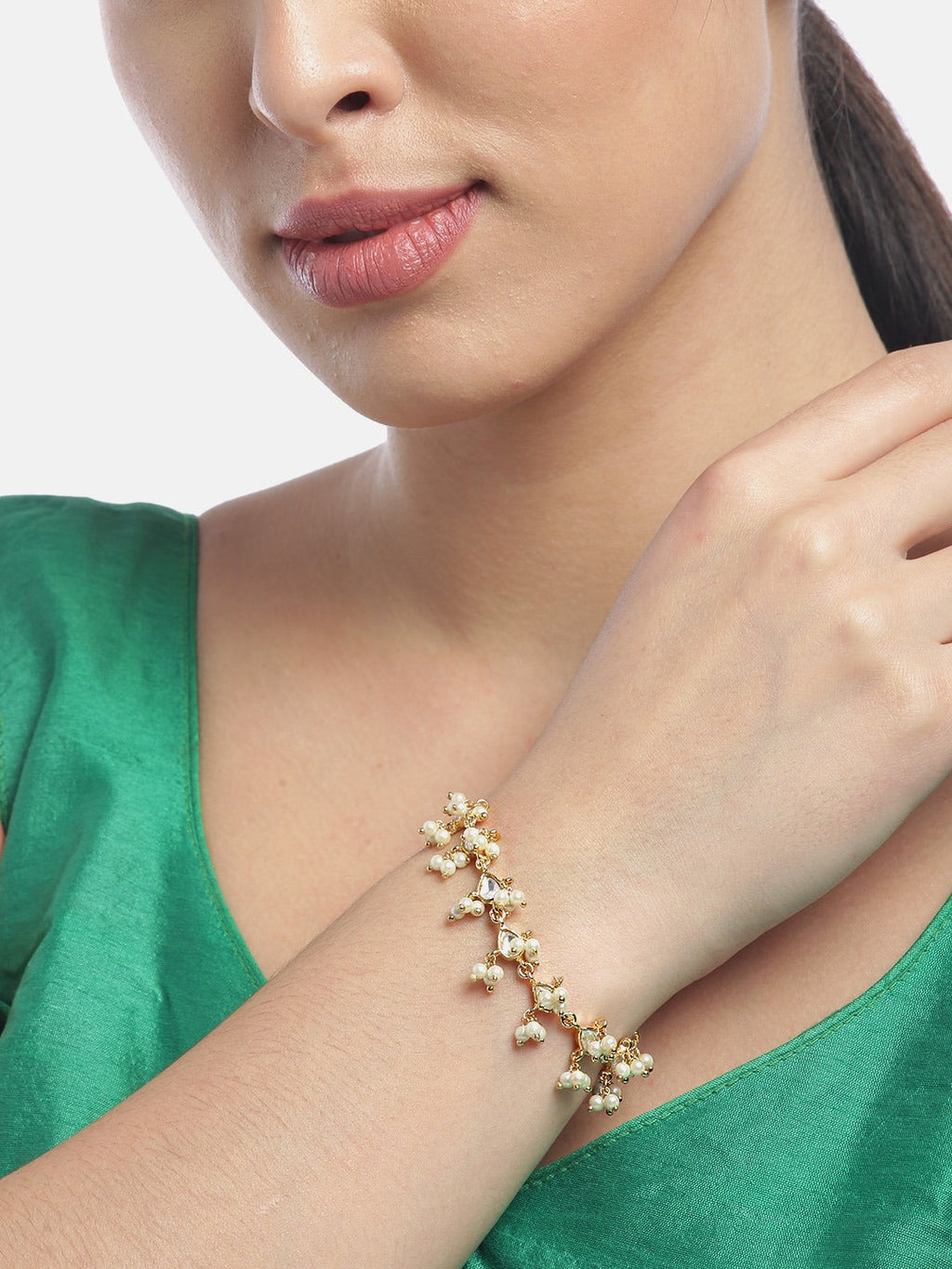 Priyaasi Women Gold-Polished Stone Studded Adjustable Bracelet - Swadesiicart