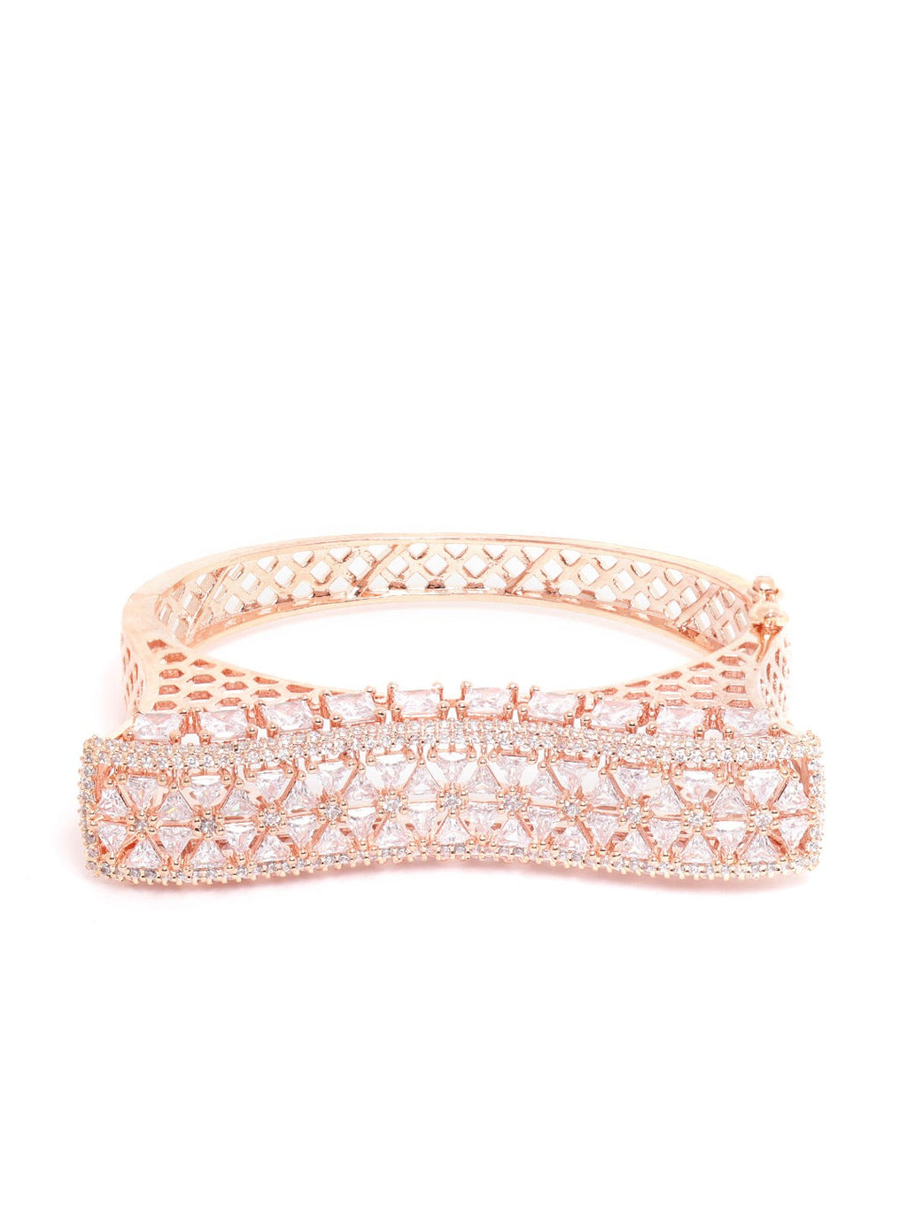 Priyaasi Women Rose Gold-Polished American Diamond Party Bangle Style Bracelet - Swadesiicart