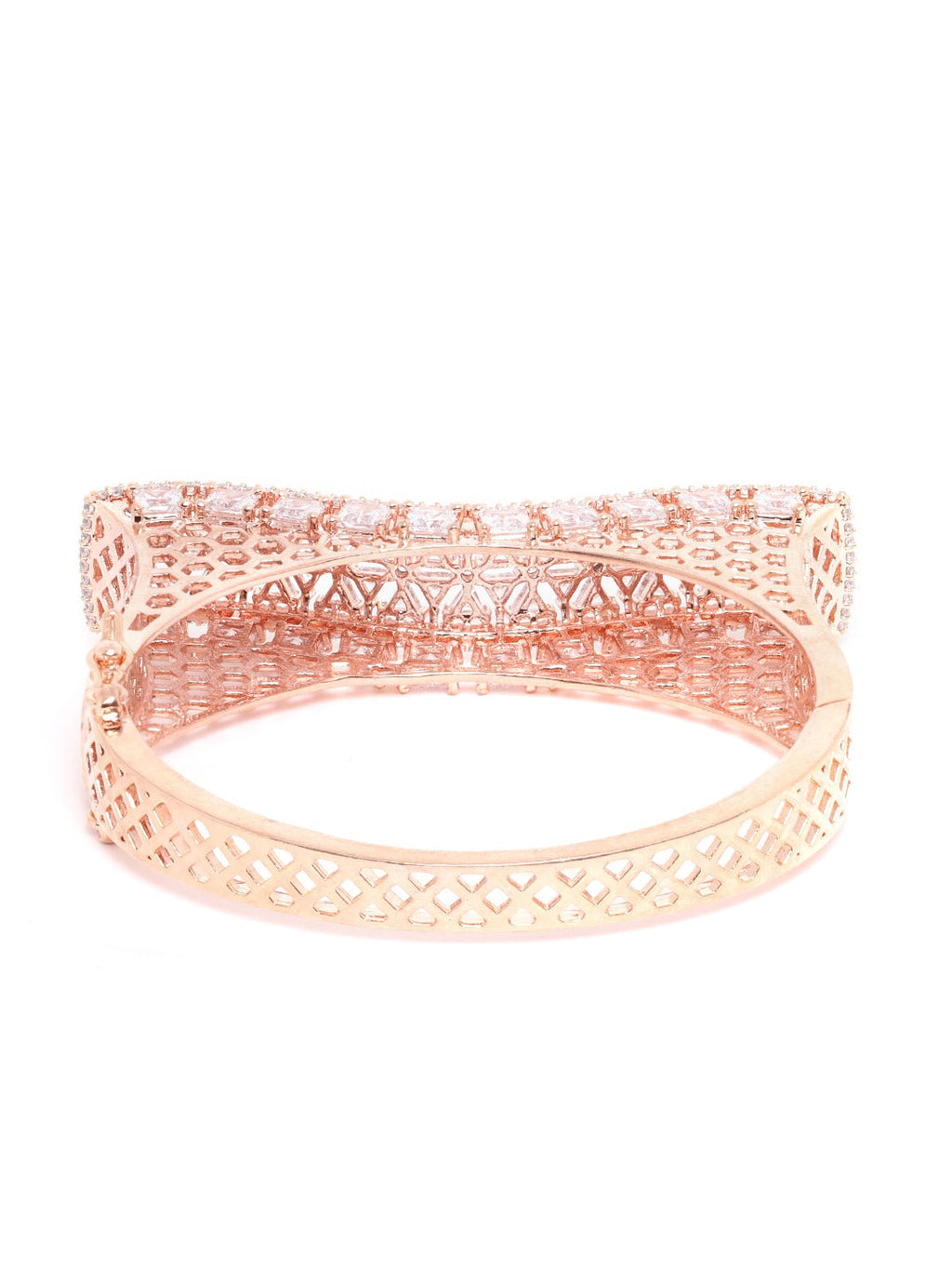 Priyaasi Women Rose Gold-Polished American Diamond Party Bangle Style Bracelet - Swadesiicart