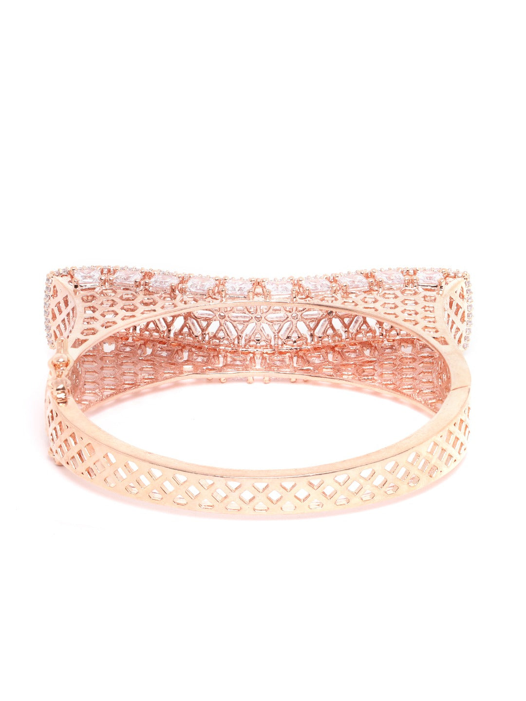 Priyaasi Women Rose Gold-Polished American Diamond Party Bangle Style Bracelet - Swadesiicart