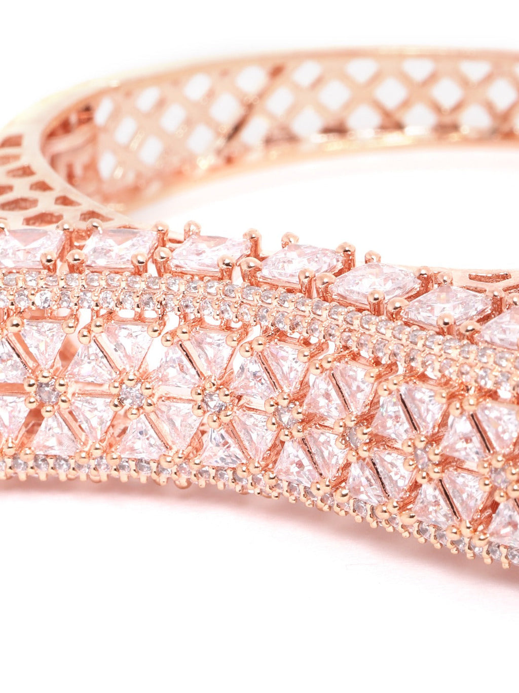 Priyaasi Women Rose Gold-Polished American Diamond Party Bangle Style Bracelet - Swadesiicart