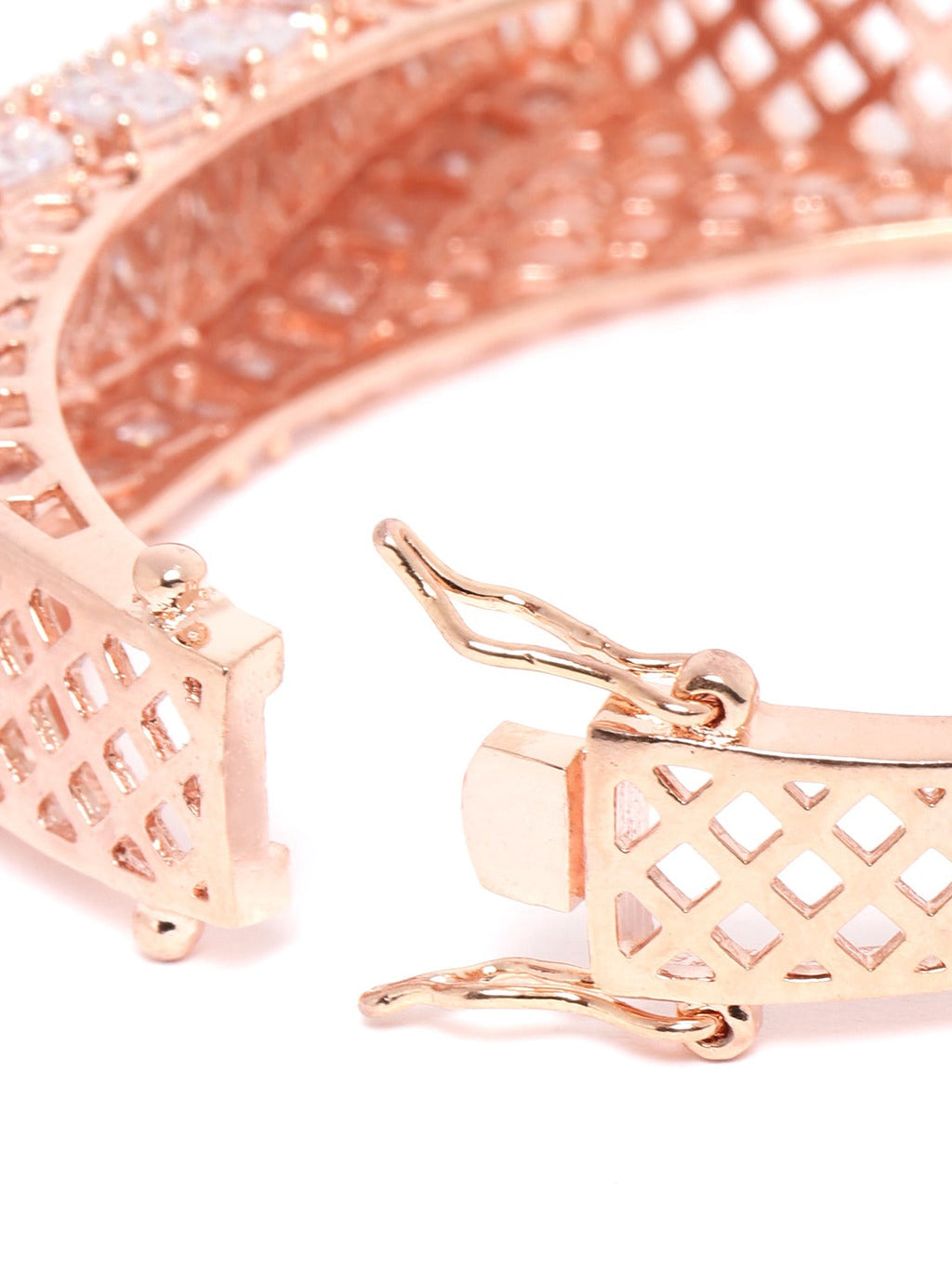 Priyaasi Women Rose Gold-Polished American Diamond Party Bangle Style Bracelet - Swadesiicart