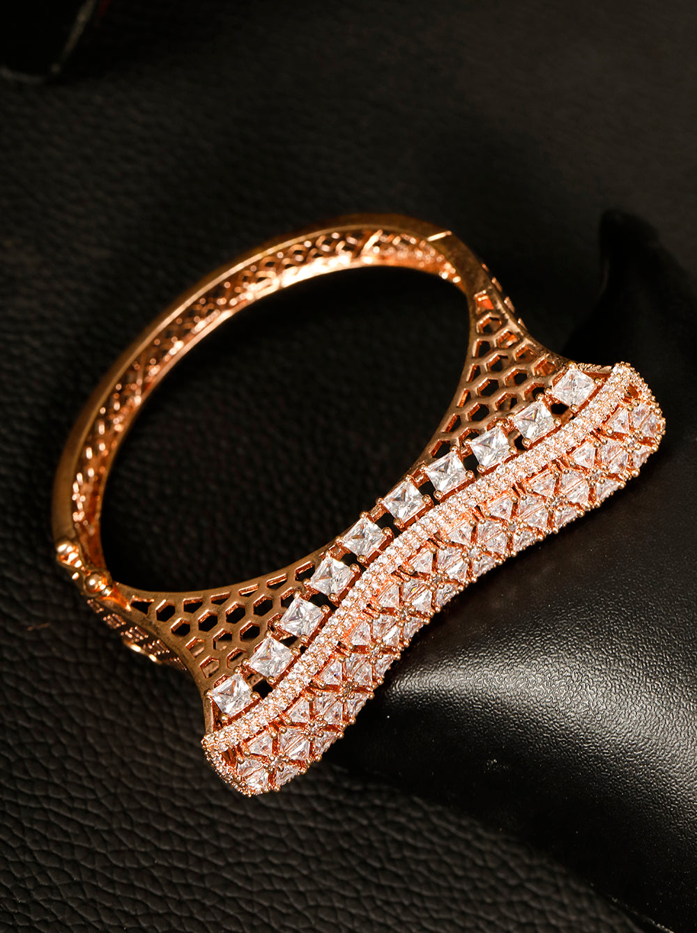 Priyaasi Women Rose Gold-Polished American Diamond Party Bangle Style Bracelet - Noz2Toz