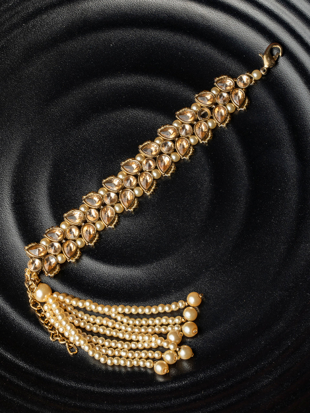 Priyaasi Women Kundan Gold-Polished Leaf Wraparound Bracelet - Noz2Toz
