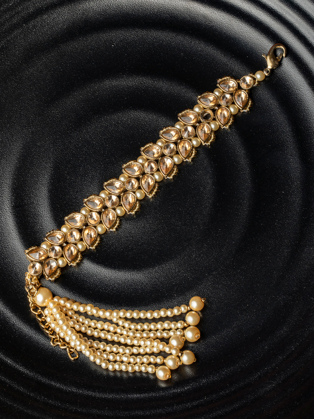 Priyaasi Women Kundan Gold-Polished Leaf Wraparound Bracelet - Noz2Toz