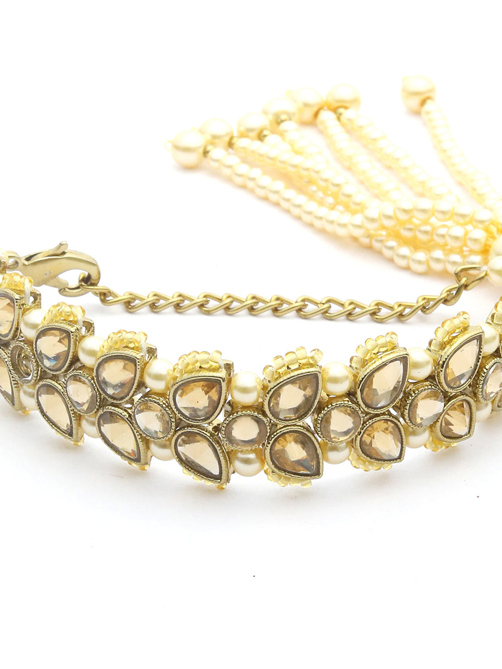 Priyaasi Women Kundan Gold-Polished Leaf Wraparound Bracelet - Swadesiicart