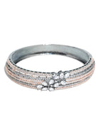 Priyaasi Women Rose Gold American Diamond Gun Metal Plated Bangle Style Bracelet - Swadesiicart