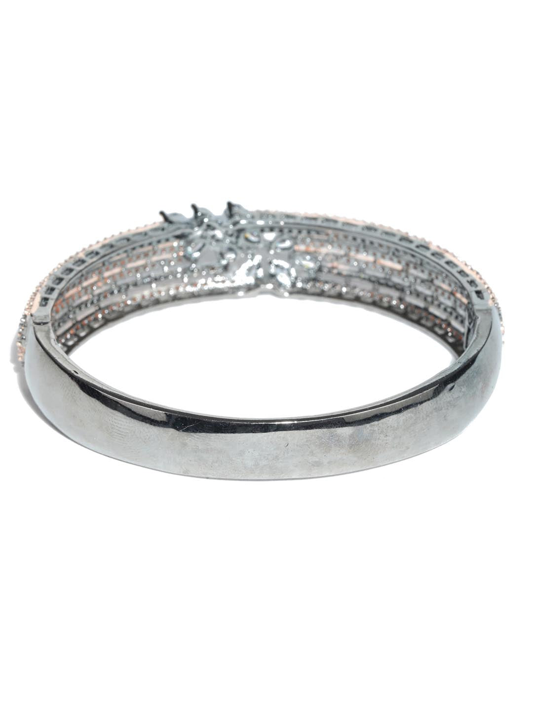 Priyaasi Women Rose Gold American Diamond Gun Metal Plated Bangle Style Bracelet - Swadesiicart