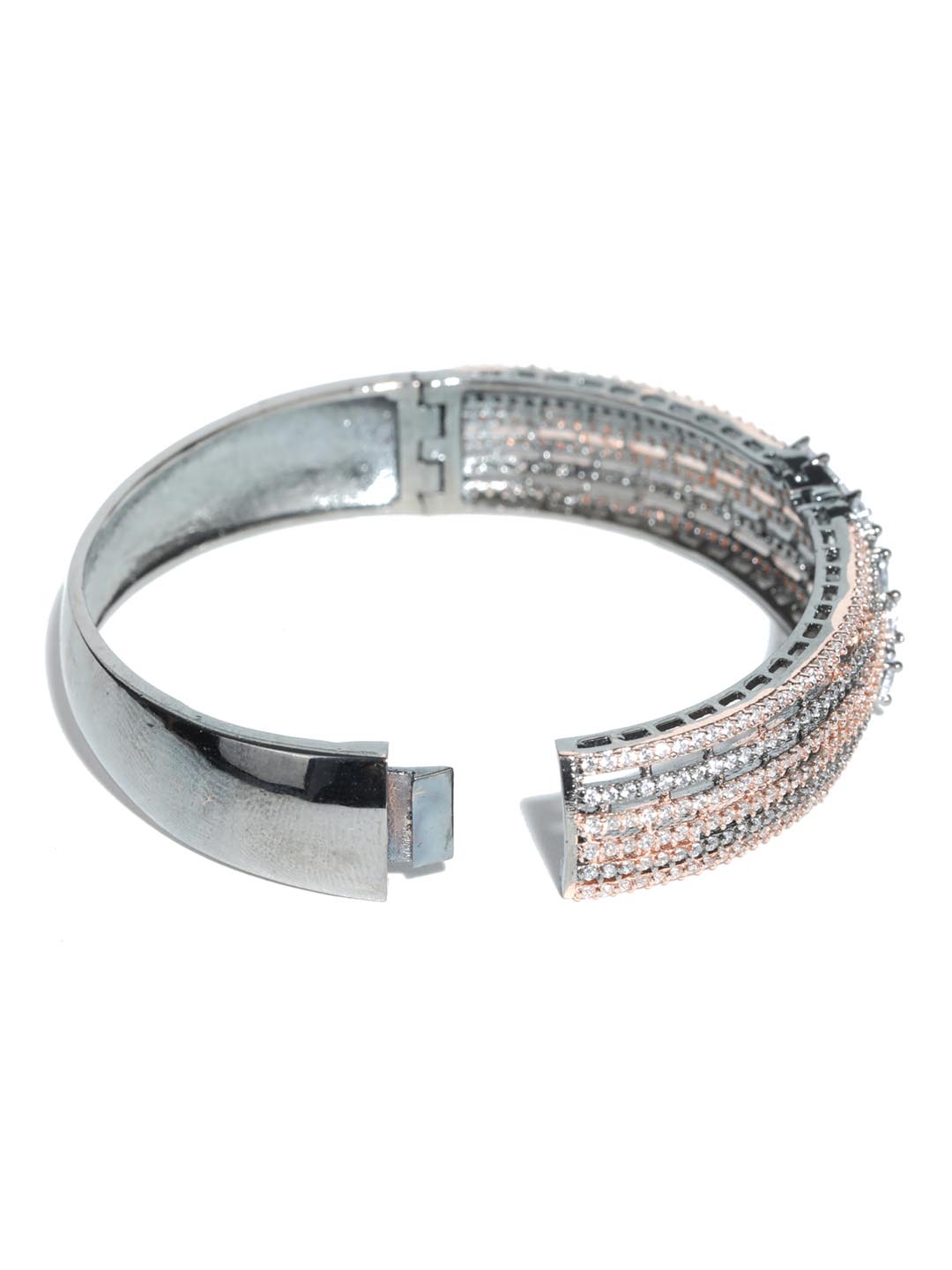 Priyaasi Women Rose Gold American Diamond Gun Metal Plated Bangle Style Bracelet - Swadesiicart