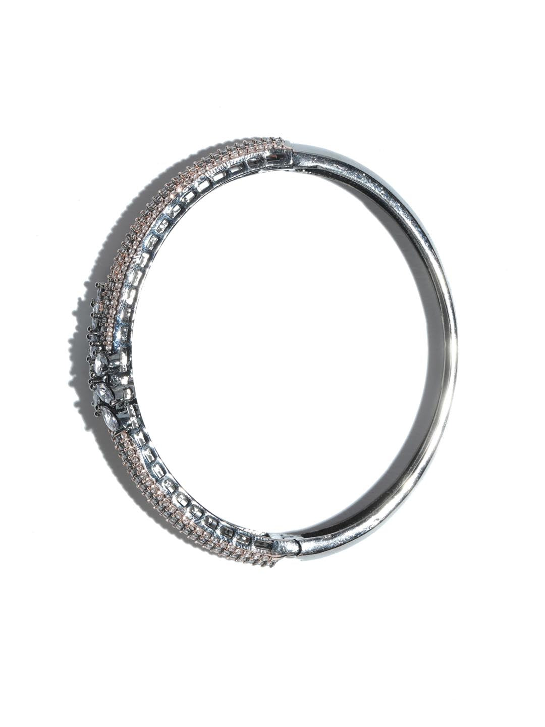Priyaasi Women Rose Gold American Diamond Gun Metal Plated Bangle Style Bracelet - Swadesiicart