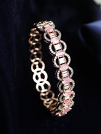 Priyaasi Women Pink American Diamond Rose Gold-Polished Floral Bangle Style Bracelet - Noz2Toz