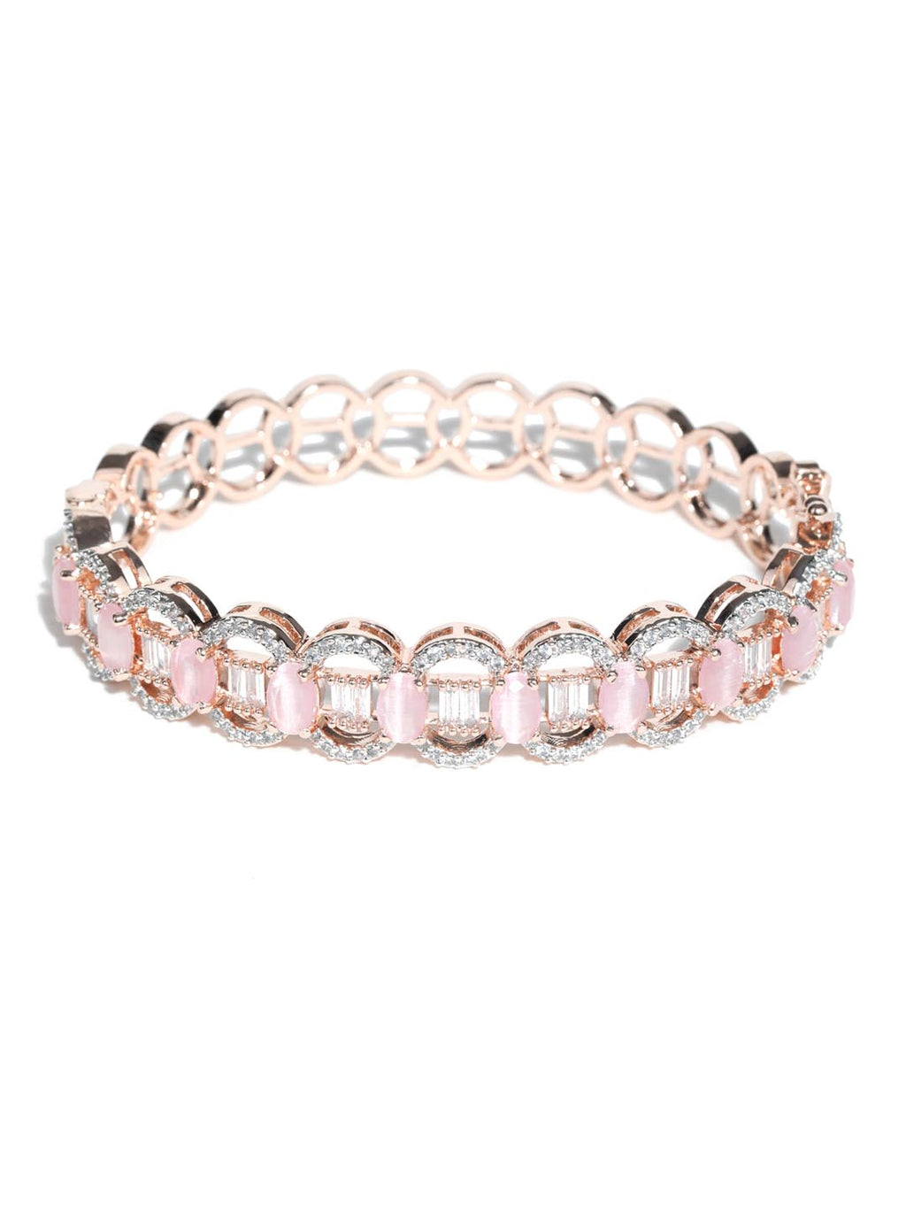 Priyaasi Women Pink American Diamond Rose Gold-Polished Floral Bangle Style Bracelet - Swadesiicart