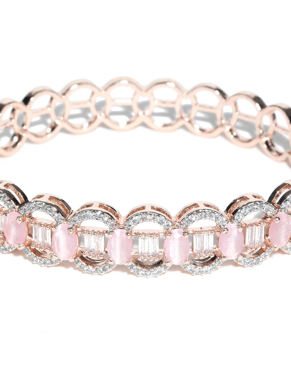 Priyaasi Women Pink American Diamond Rose Gold-Polished Floral Bangle Style Bracelet - Swadesiicart