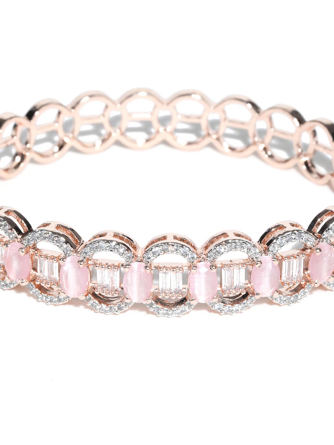 Priyaasi Women Pink American Diamond Rose Gold-Polished Floral Bangle Style Bracelet - Swadesiicart