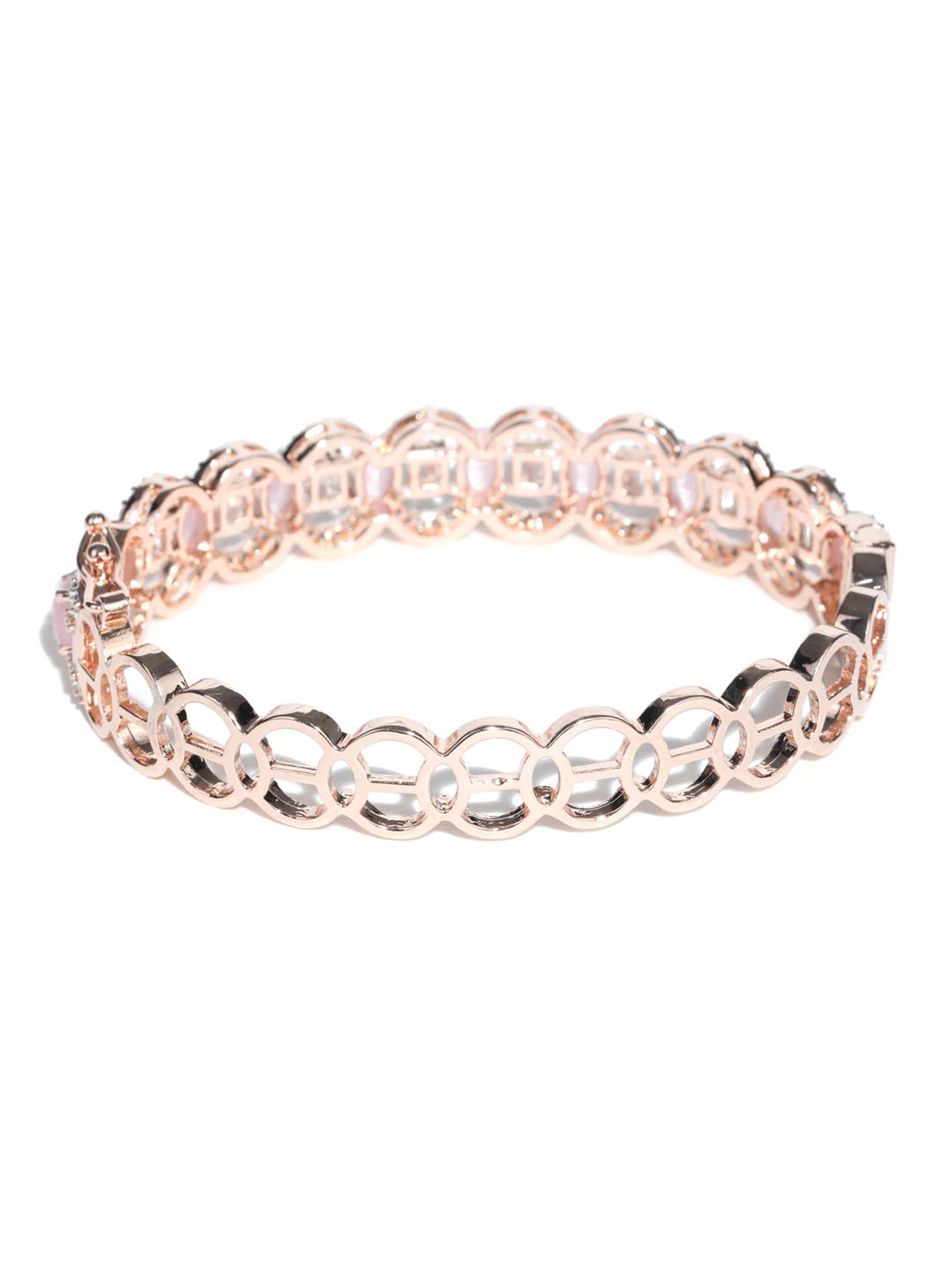 Priyaasi Women Pink American Diamond Rose Gold-Polished Floral Bangle Style Bracelet - Swadesiicart