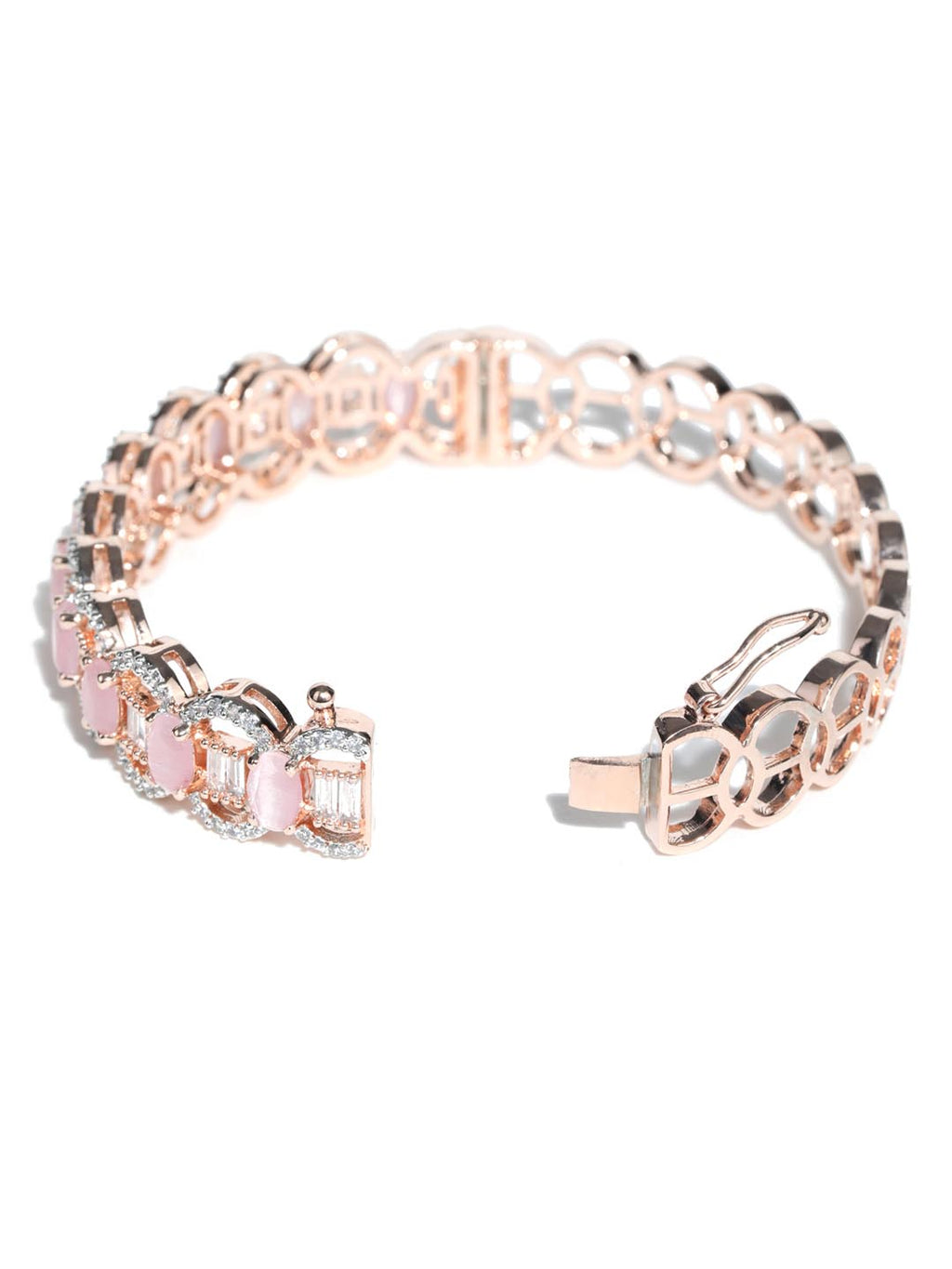 Priyaasi Women Pink American Diamond Rose Gold-Polished Floral Bangle Style Bracelet - Swadesiicart