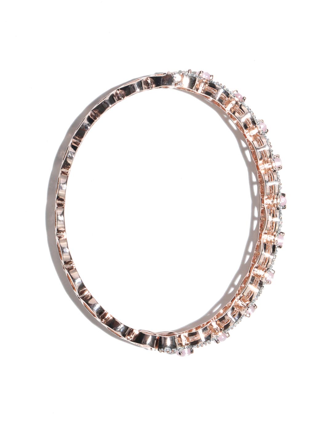 Priyaasi Women Pink American Diamond Rose Gold-Polished Floral Bangle Style Bracelet - Swadesiicart