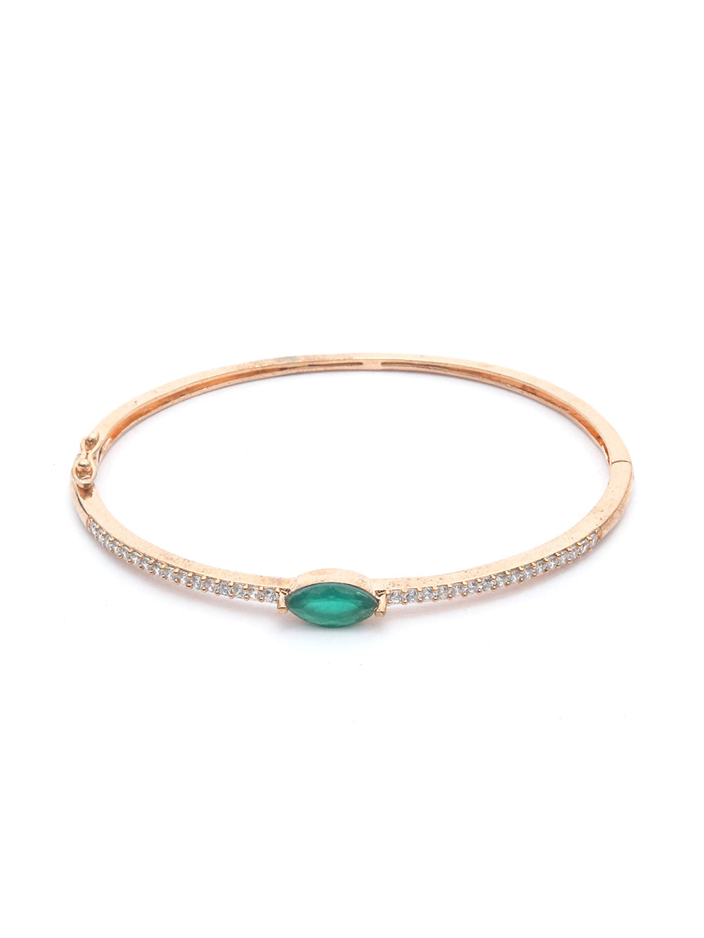 Priyaasi Women Green Stone Studded American Diamond Rose Gold Bracelet - Swadesiicart