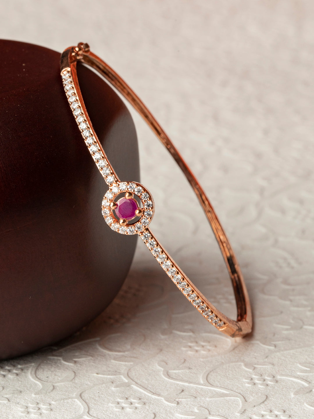 Priyaasi Women Pink American Diamond Rose Gold Geometric Bracelet - Swadesiicart