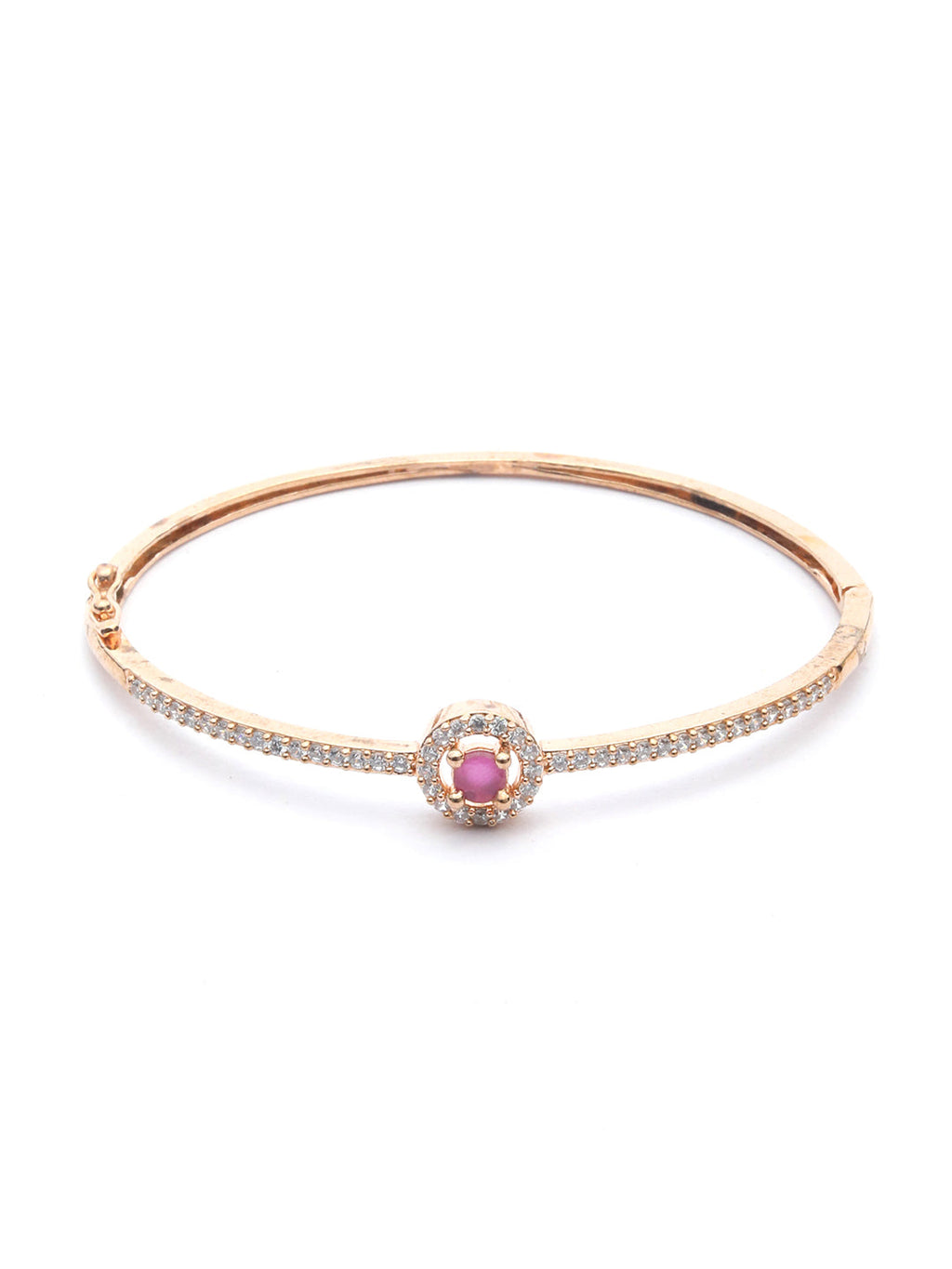 Priyaasi Women Pink American Diamond Rose Gold Geometric Bracelet - Swadesiicart