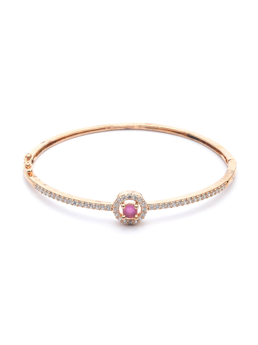 Priyaasi Women Pink American Diamond Rose Gold Geometric Bracelet - Swadesiicart