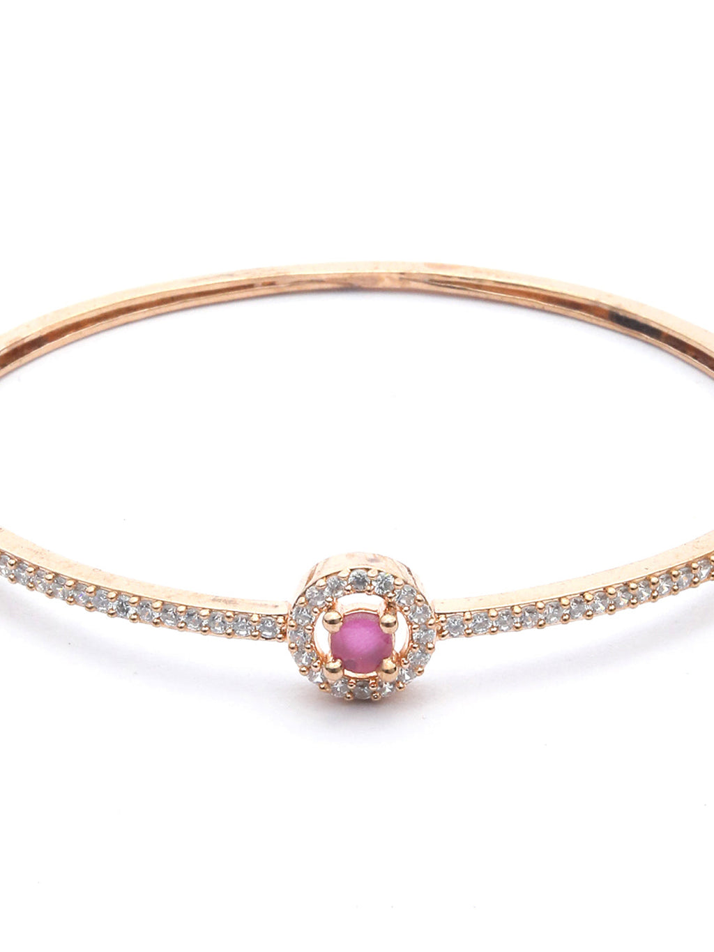 Priyaasi Women Pink American Diamond Rose Gold Geometric Bracelet - Swadesiicart