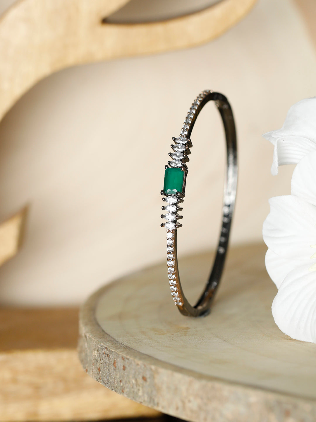 Priyaasi Women Green Stone Studded American Diamond Bracelet - Noz2Toz
