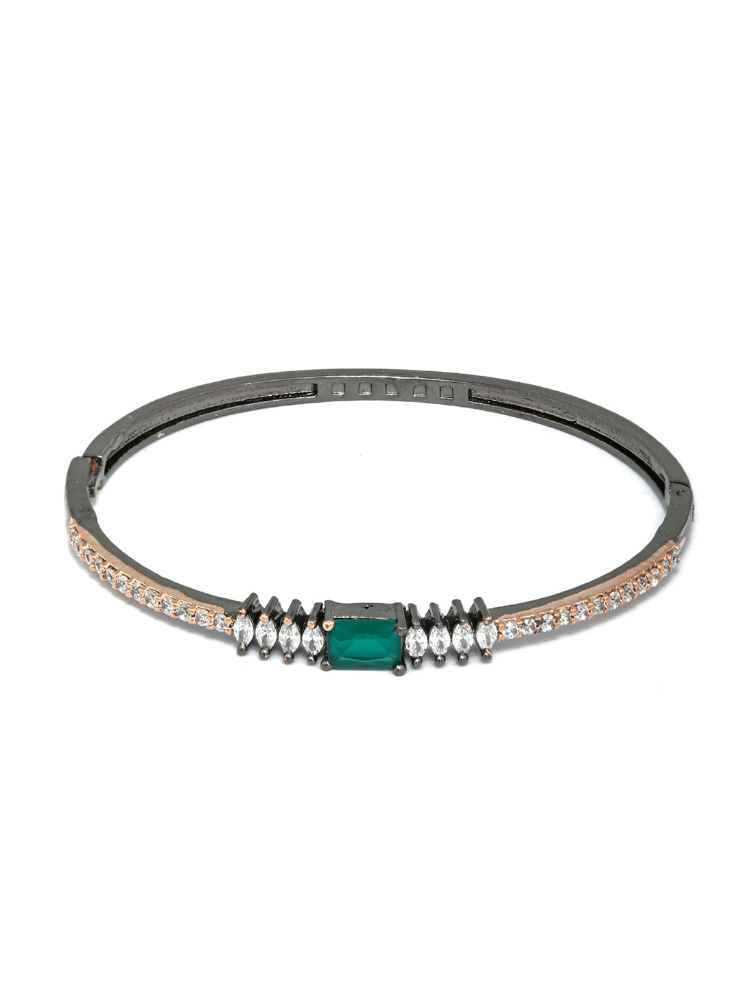 Priyaasi Women Green Stone Studded American Diamond Bracelet - Swadesiicart