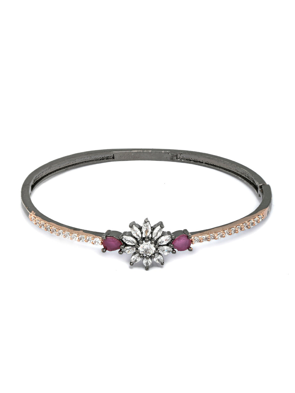 Priyaasi Women Dual Toned Floral American Diamond Bracelet - Swadesiicart