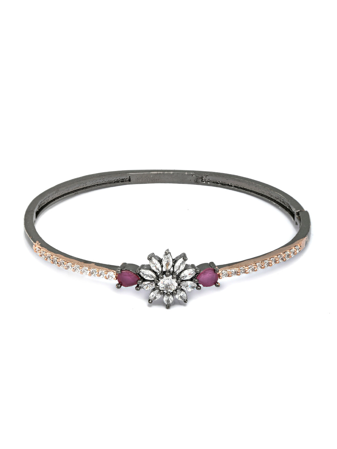 Priyaasi Women Dual Toned Floral American Diamond Bracelet - Swadesiicart