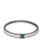 Priyaasi Women Green Stone Studded Dual Toned Baguette Bracelet - Swadesiicart
