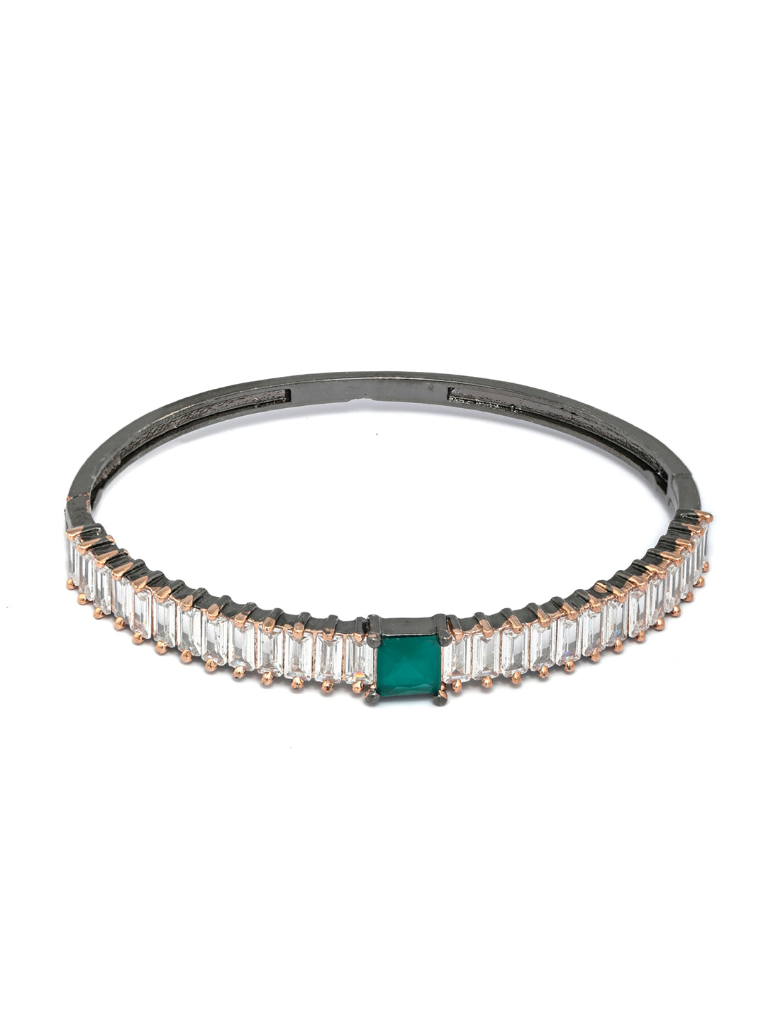 Priyaasi Women Green Stone Studded Dual Toned Baguette Bracelet - Swadesiicart