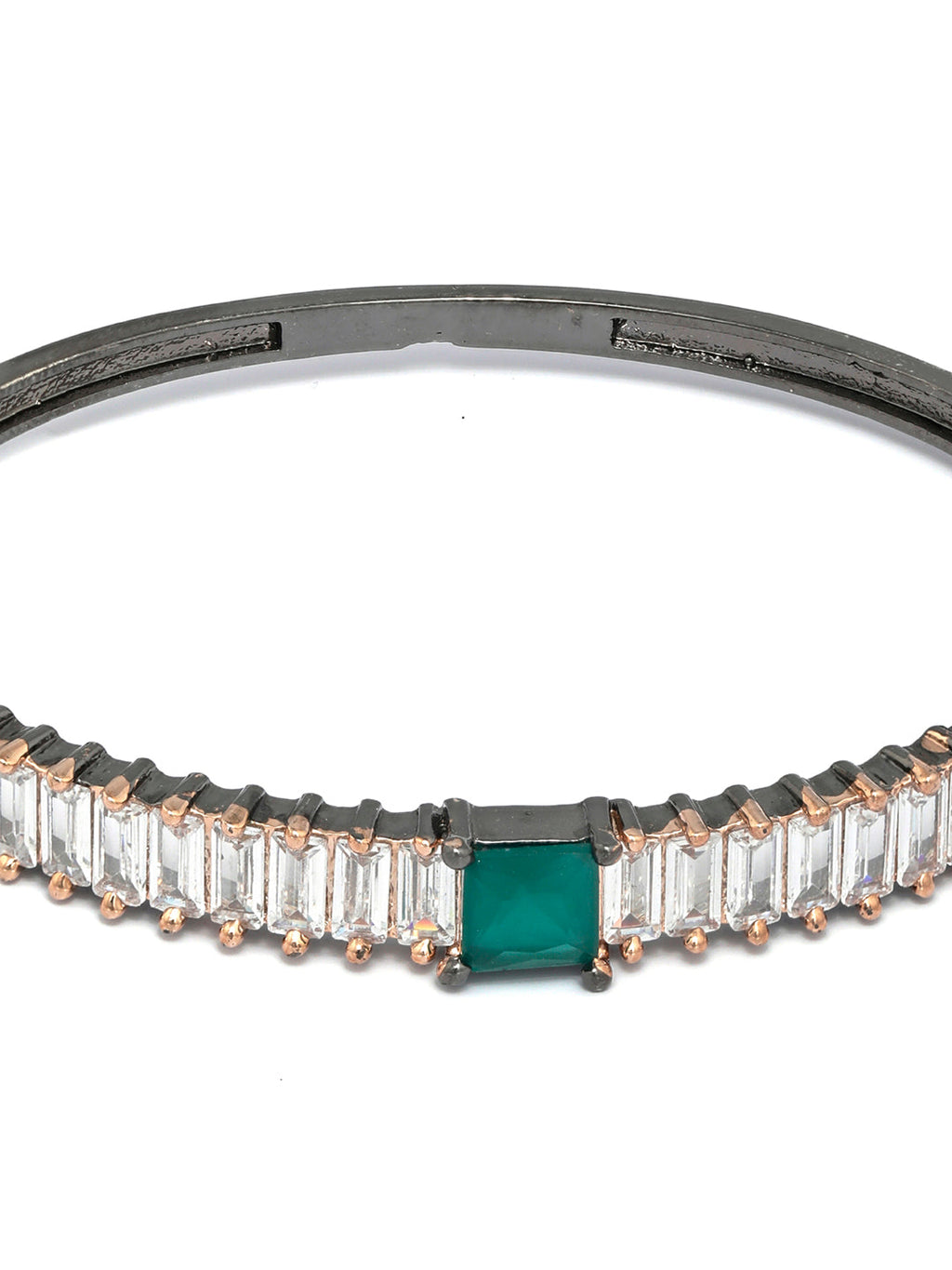 Priyaasi Women Green Stone Studded Dual Toned Baguette Bracelet - Swadesiicart