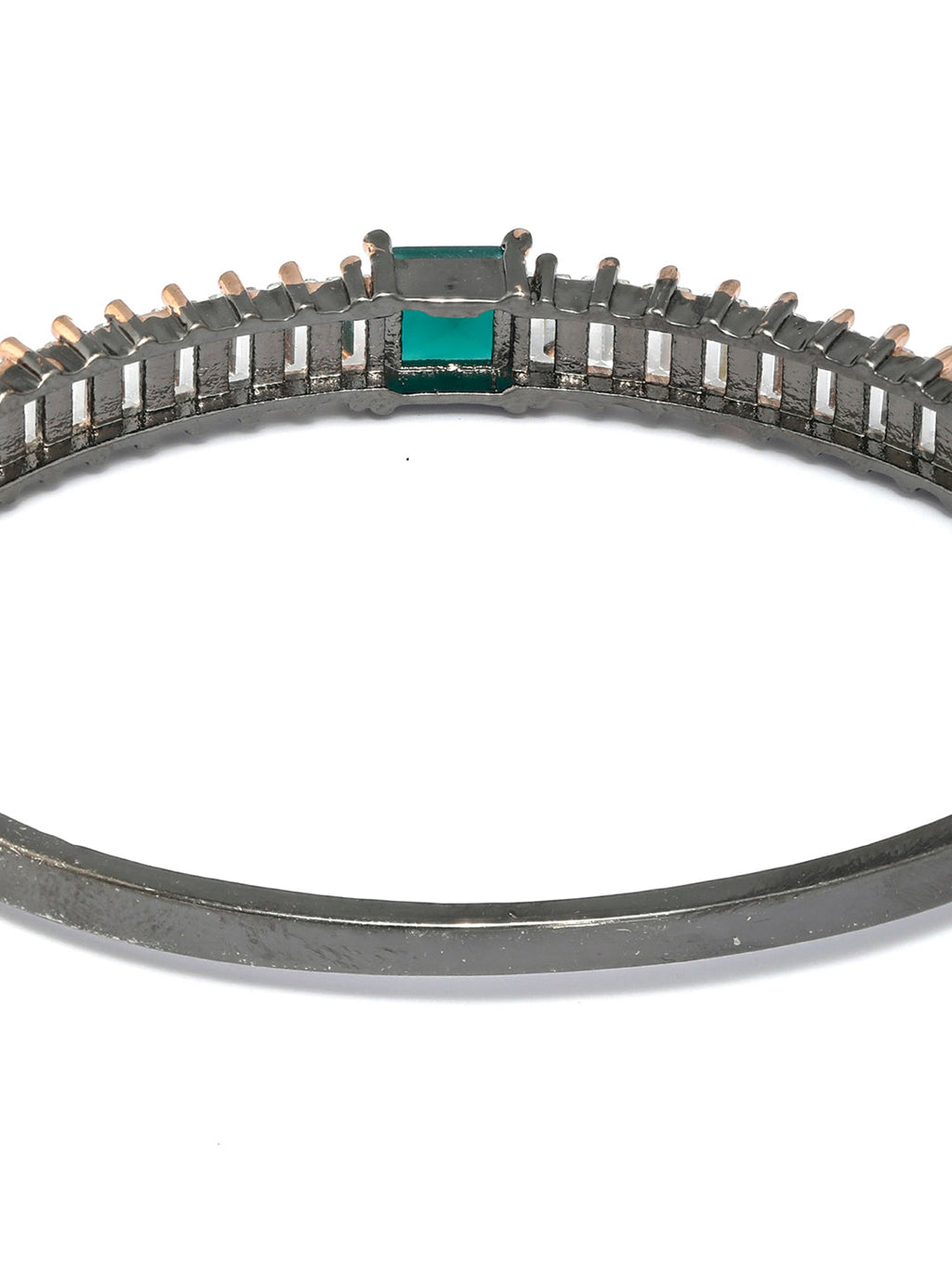 Priyaasi Women Green Stone Studded Dual Toned Baguette Bracelet - Swadesiicart