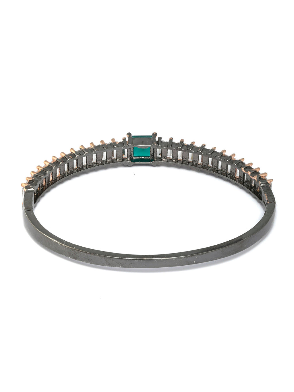 Priyaasi Women Green Stone Studded Dual Toned Baguette Bracelet - Swadesiicart