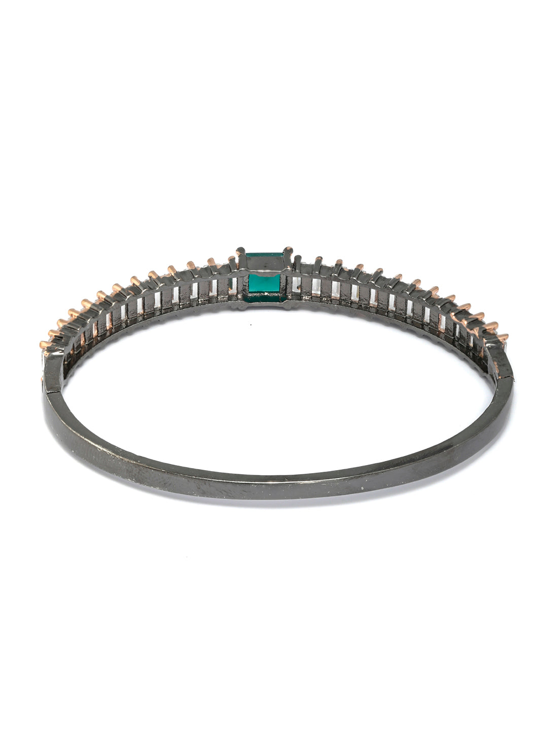 Priyaasi Women Green Stone Studded Dual Toned Baguette Bracelet - Swadesiicart