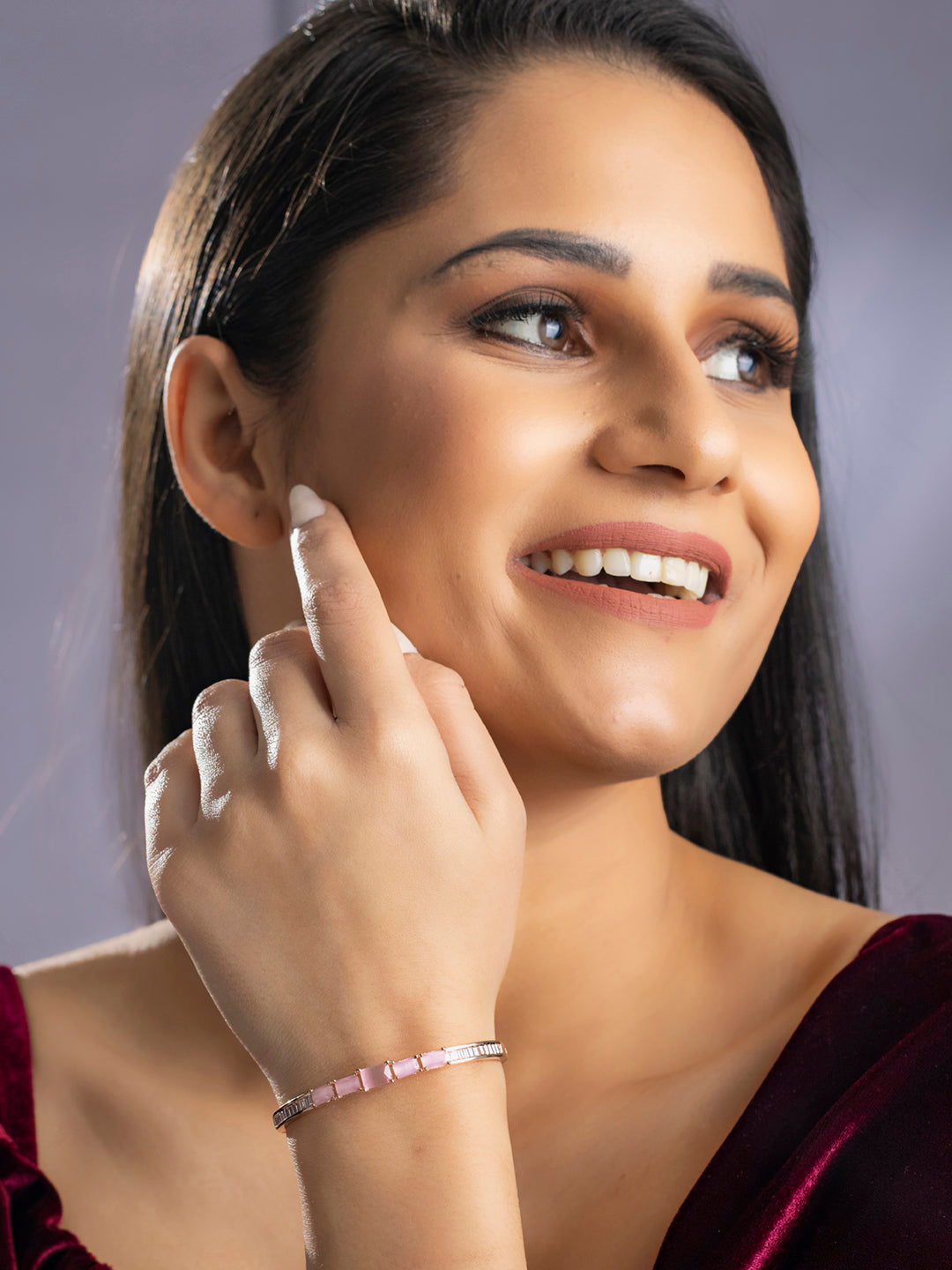 Priyaasi Women Elegant Pink Stone Rose Gold Bracelet - Swadesiicart