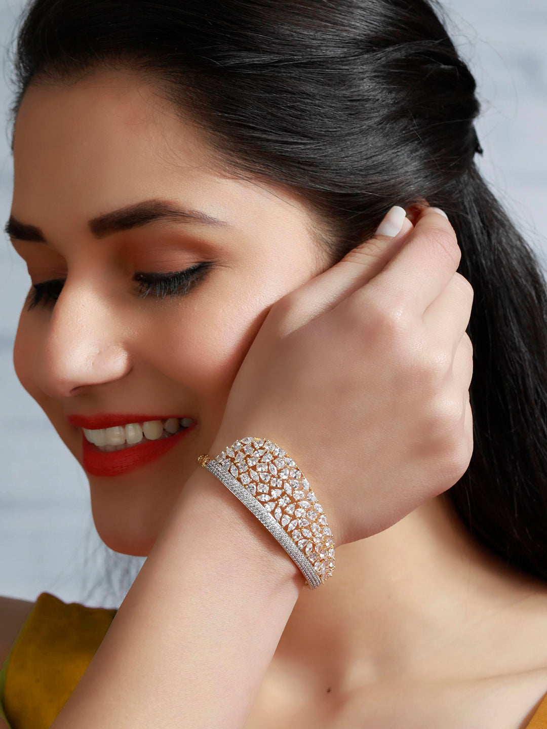 Priyaasi Women Gold-Polished American Diamond Bracelet - Swadesiicart