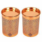 Copper Glass Tumbler with Lid Embossed Design | Grocsy