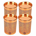 Copper Glass Tumbler with Lid Embossed Design | Grocsy