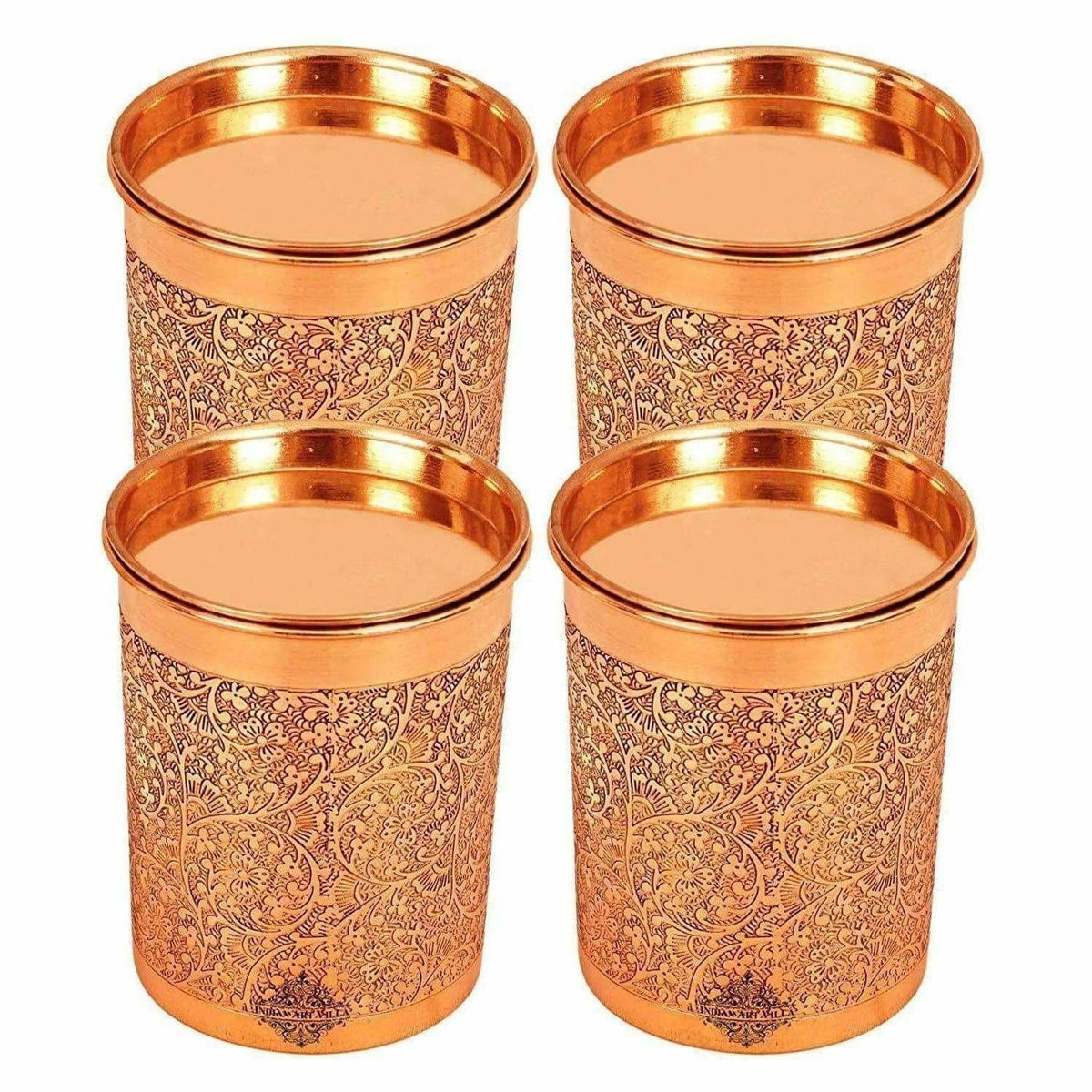 Copper Glass Tumbler with Lid Embossed Design | Grocsy