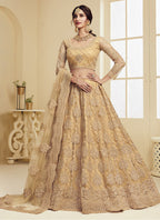 Vegaa Fashion Beige Net Embroidered Wedding Lehenga | Grocsy