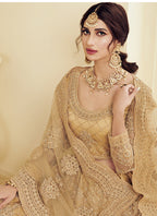 Vegaa Fashion Beige Net Embroidered Wedding Lehenga | Grocsy
