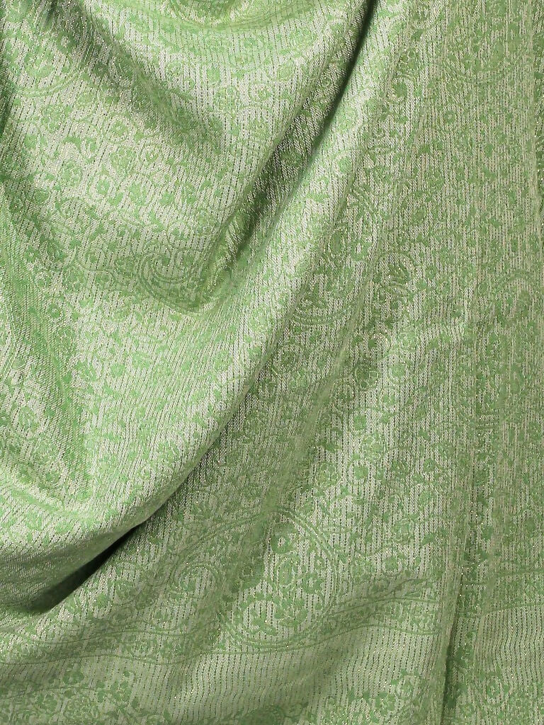 Weaving Mystery Handloom Pashmina Shawl-Kaani Zari - Pista | Grocsy