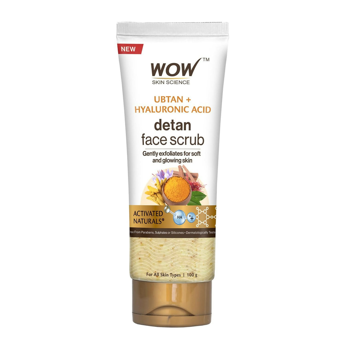 WOW Skin Science Ubtan + Hyaluronic Acid Detan Face Scrub For Gently Exfoliates, Removes Impurities, Hydrates Skin | Grocsy