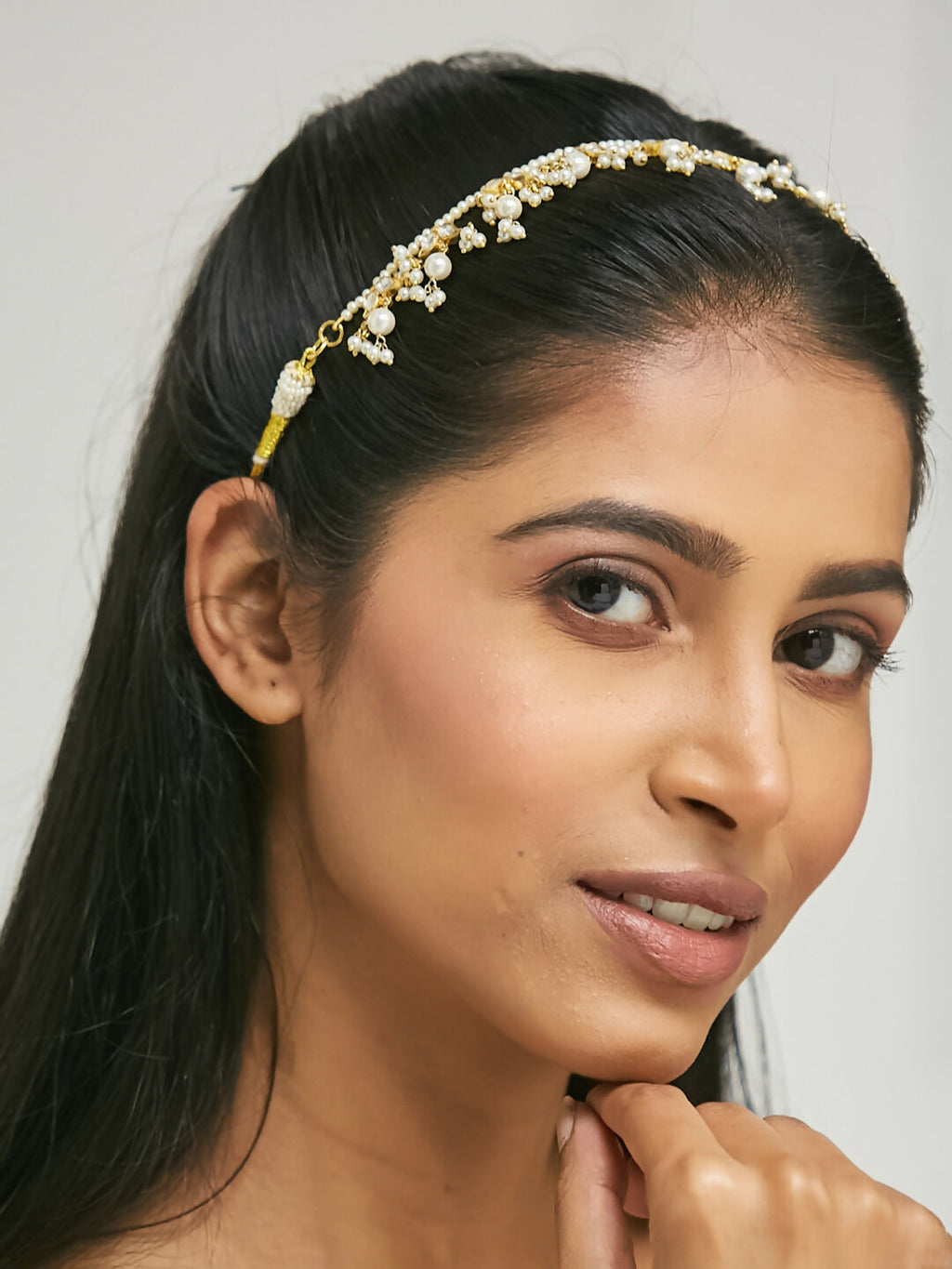 Nuyug 22K Gold-Plated Kundan & Pearl Studded Matha Patti Head Jewellery | Grocsy